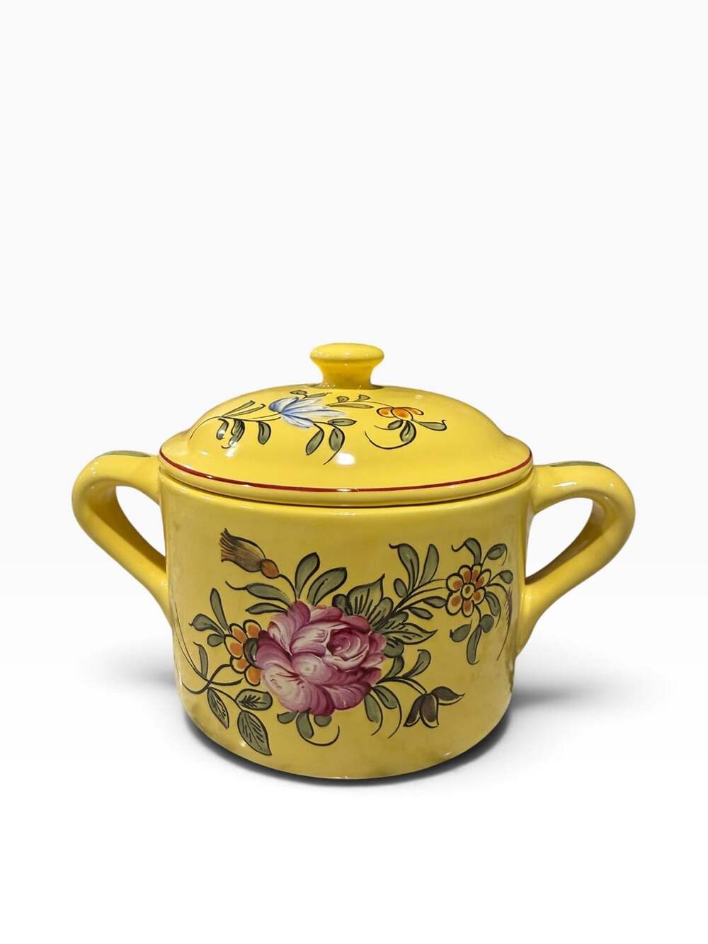 Tiffany & Co. Hand Painted Yellow Ceramic Floral Tureen with Lid and Handles